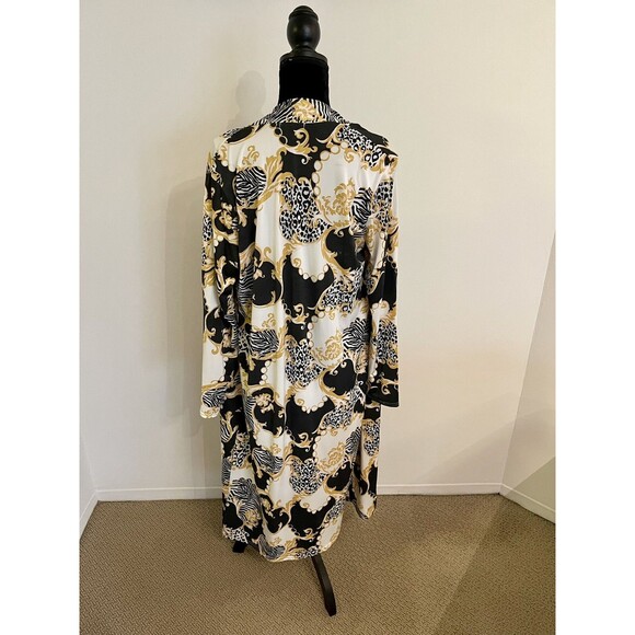 Boohoo Black Gold Chain Print Long Sleeve Kimono Jacket Size Large NEW - Picture 4 of 5